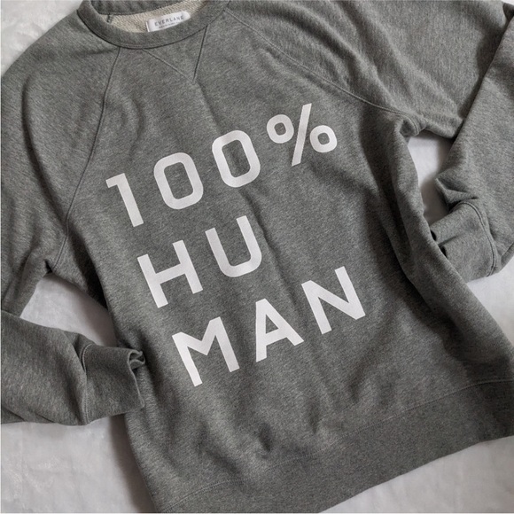 Everlane Tops - Everlane Typography Gray and White 100 % Human Crew Neck Sweatshirt